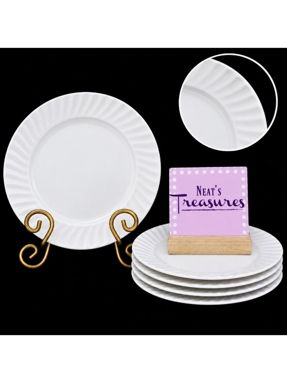 Gourmet Expressions REGENT WHITE Swirl Stoneware Oven Safe Salad Plates Set 5